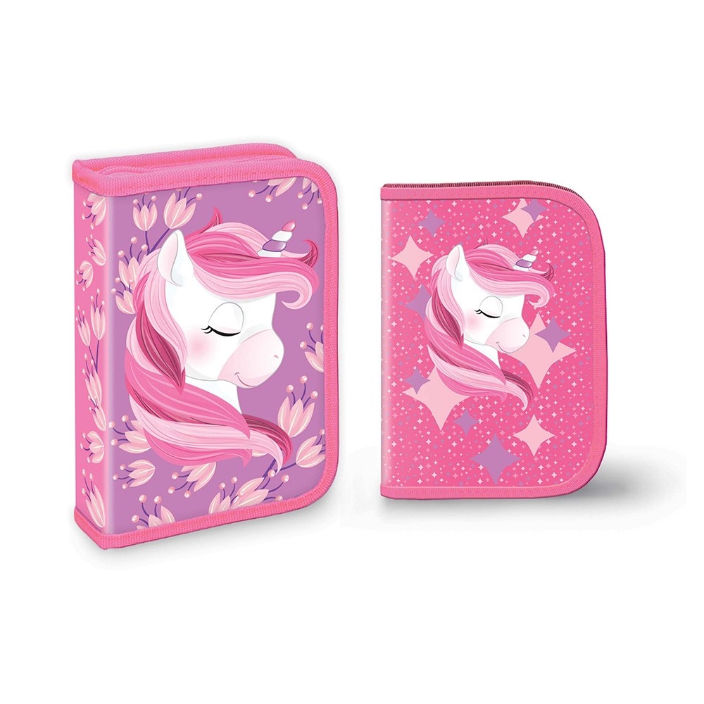 Penar echipat pentru scoala, 30 de piese, inchidere cu fermoar, 2 clape interioare, roz - imagine 3